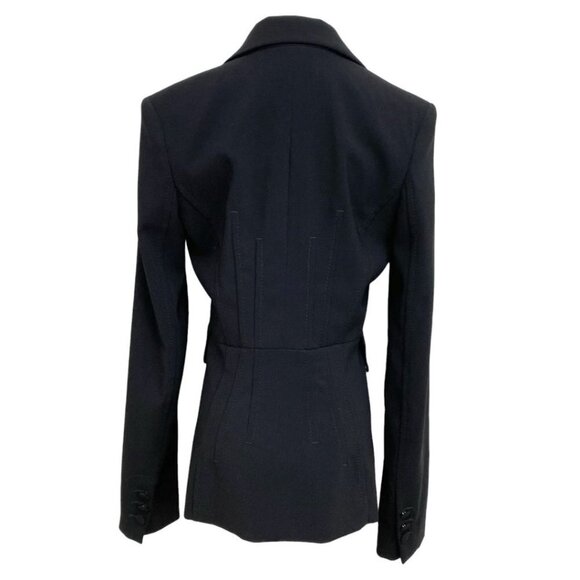 PINKO BLACK NOTCHED LAPEL SINGLE BREASTED ASYMMETRICAL BLAZER - 6 - Picture 3 of 10